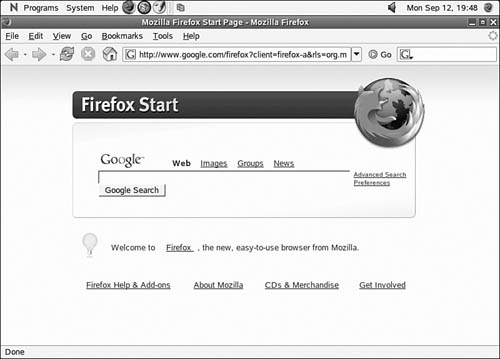 Firefox is running, and first goes to the Firefox home at Google.