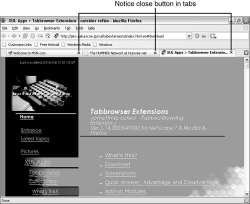 Firefox with Tabbrowser Extensions installed and active has a new menu selection: Tab.