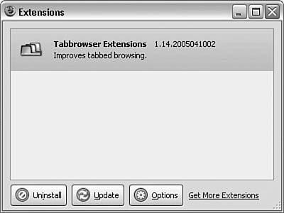 The Extensions Manager is where you add, remove, and configure Firefox extensions.