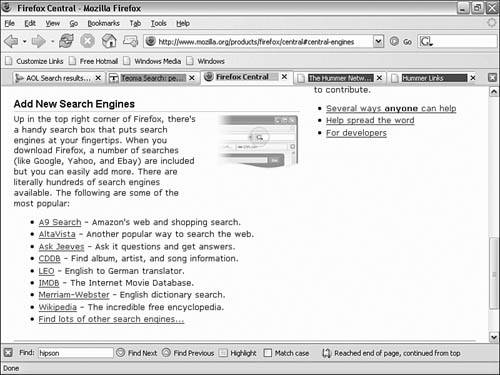 To add more search engines, go to Mozilla’s web page.