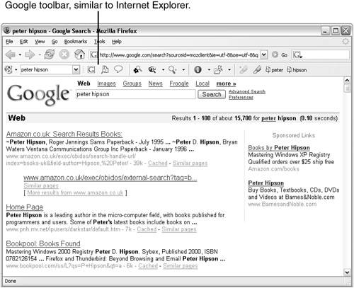 Like Internet Explorer’s Google toolbar, the Firefox version provides a lot of useful functionality.