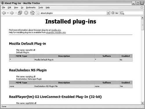 All plug-ins installed on the computer are listed in about:plugins. Plug-ins are specific to a computer, not a user, profile, or Firefox.