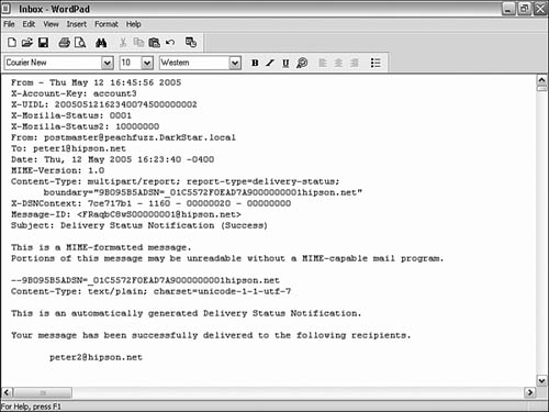 This shows how easily you can browse the inbox from outside Thunderbird using WordPad.