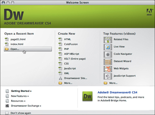 Dreamweaver Open File..
