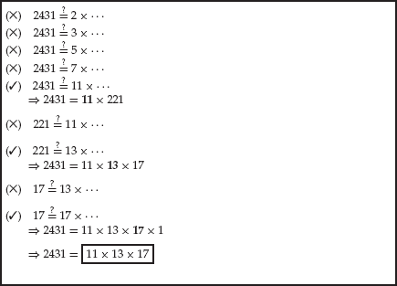 Factorization of the number 2431 using brute-force.