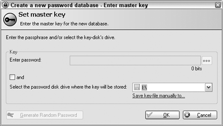 The KeePass database dialog box.