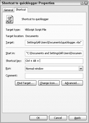 Assign a shortcut key to the Quick Logger script.