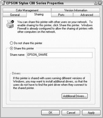 Name your shared printer on the Sharing tab of the printer's Properties dialog box.