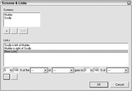 In the Screens & Links dialog box, define where each screen is positioned in relation to the other.
