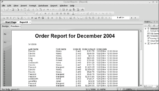 Standard report of December 2004 orders, with report header.