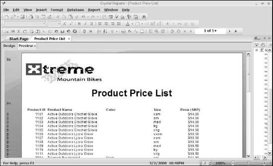 Product Price List report.