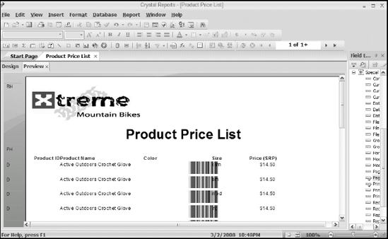 Barcodes have replaced the Product IDs in the report.