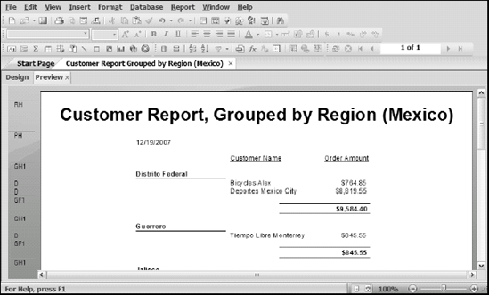 The Customer Report, Grouped by Region (Mexico) from Chapter 6.
