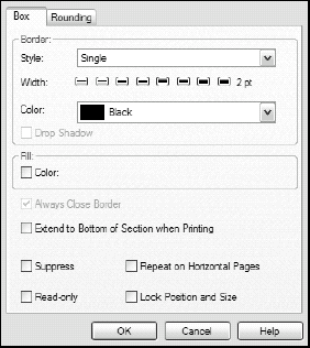 Format Editor with Box tab selected.