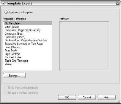 Template Expert dialog box, before a template is selected.