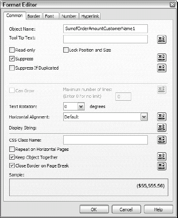 The Common tab of Format Editor.