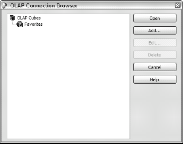 The OLAP Connection Browser.