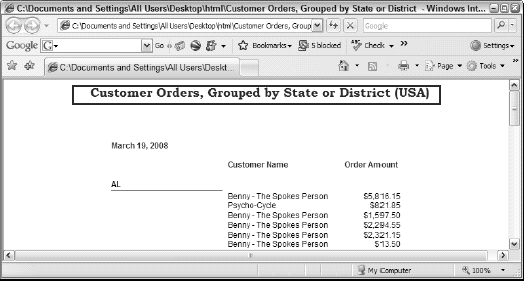 The Customer Orders, Grouped by Region (Mexico) report as an HTML 4.0 file.