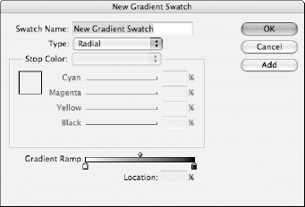 The New Gradient Swatch dialog box.