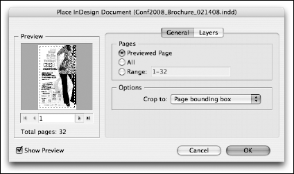 Choose which pages to import in the Place InDesign Document dialog box.