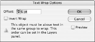 Adjust the distance of the text wrap from the object.