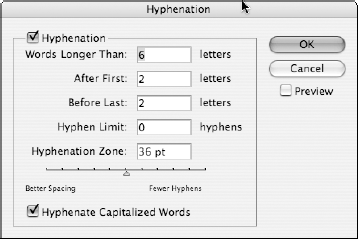 Customizing hyphenation settings.