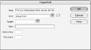 Create a link from selected text with the Hyperlink button.