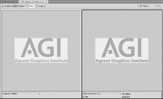 Compare original (left) and optimized image (right) in 2-Up view.
