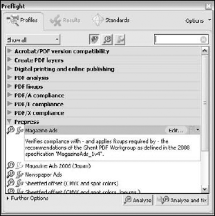 The Preflight dialog box is used to check the current document for PDF/X compatibility.