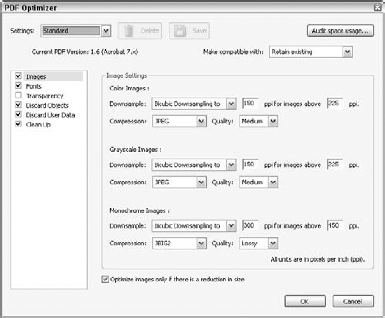 The PDF Optimizer interface
