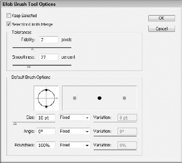 The Blob Brush Tool Options dialog box lets you define the characteristics of the Blob Brush tool.