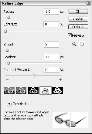 The Refine Edge dialog box lets you quickly change the selection edge attributes.