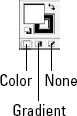 The icons under the Fill and Stroke boxes can fill the selected object with a color, a gradient, or neither.