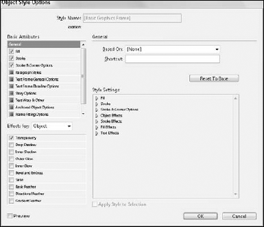 The Object Style Options dialog box includes settings for defining the object style.