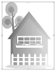 Using the opacity mask, the house gradually changes from transparent to opaque.