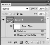 Smart Filters appear below the Smart Object layer in the Layers palette.