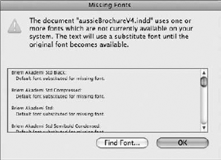 The Missing Fonts dialog box
