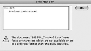 The Font Problems dialog box