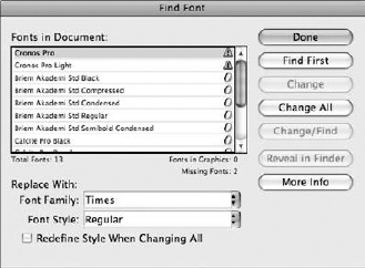 The Find Font dialog box