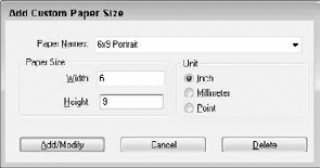 The Add Custom Paper Size dialog box