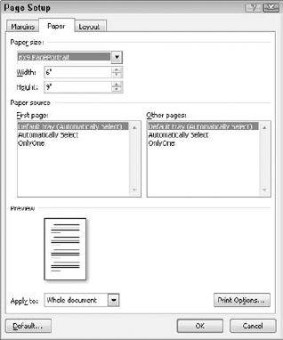In Microsoft Word, open the Page Setup dialog box and choose the new paper size in the Paper size pull-down menu.