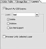 The Layers panel in the Save for Web window