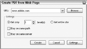 The Create PDF from Web Page dialog box