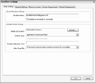 The Rendition Settings dialog box