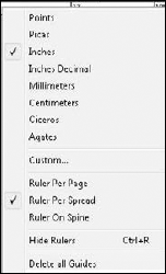 Right-clicking on a ruler presents a pop-up menu of measurement units.