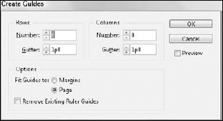The Create Guides dialog box creates a series of evenly spaced guides.