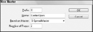 The New Master dialog box lets you name the Master spread and give it a prefix.