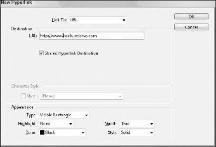 The New Hyperlink dialog box lets you specify link properties.