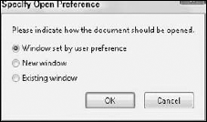Select Existing window in the Specify Open Preference dialog box.
