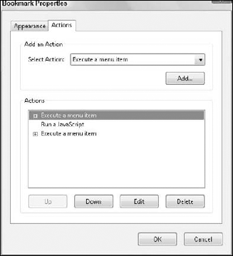 Click OK in the Execute a menu item dialog box, and you can see three actions nested in the Actions list.